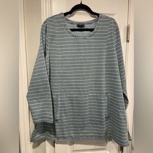 NWOT Pure Jill Indigo Size 2X Striped Tunic Top XL Blue White Long Sleeve Pocket